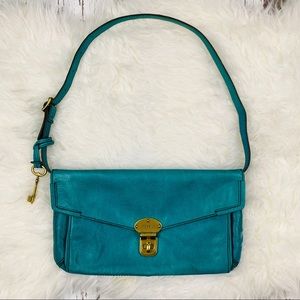 Fossil Teal Leather Shoulder Bag 